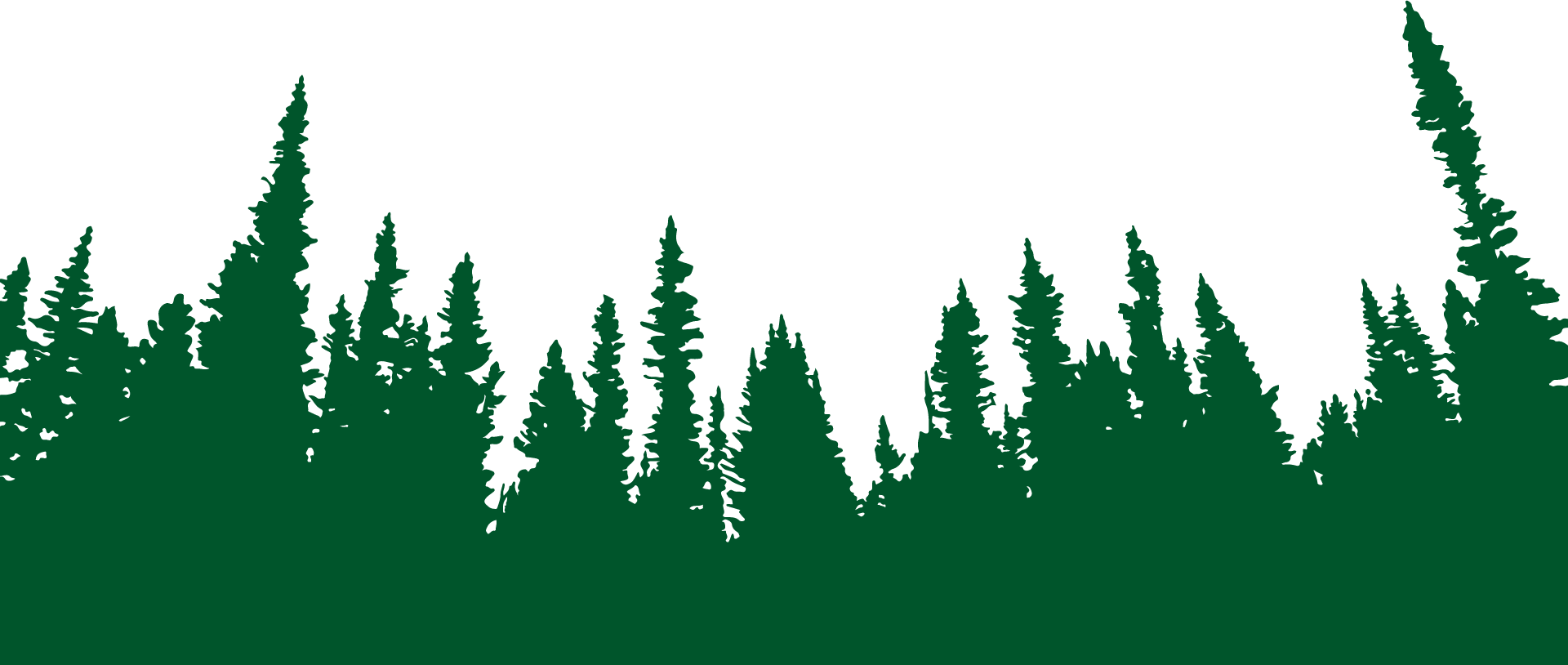 A green silhouette of pine trees with a transparent background, used for branding or website design at Refugee Canyon Veterinary Services – Hebron.